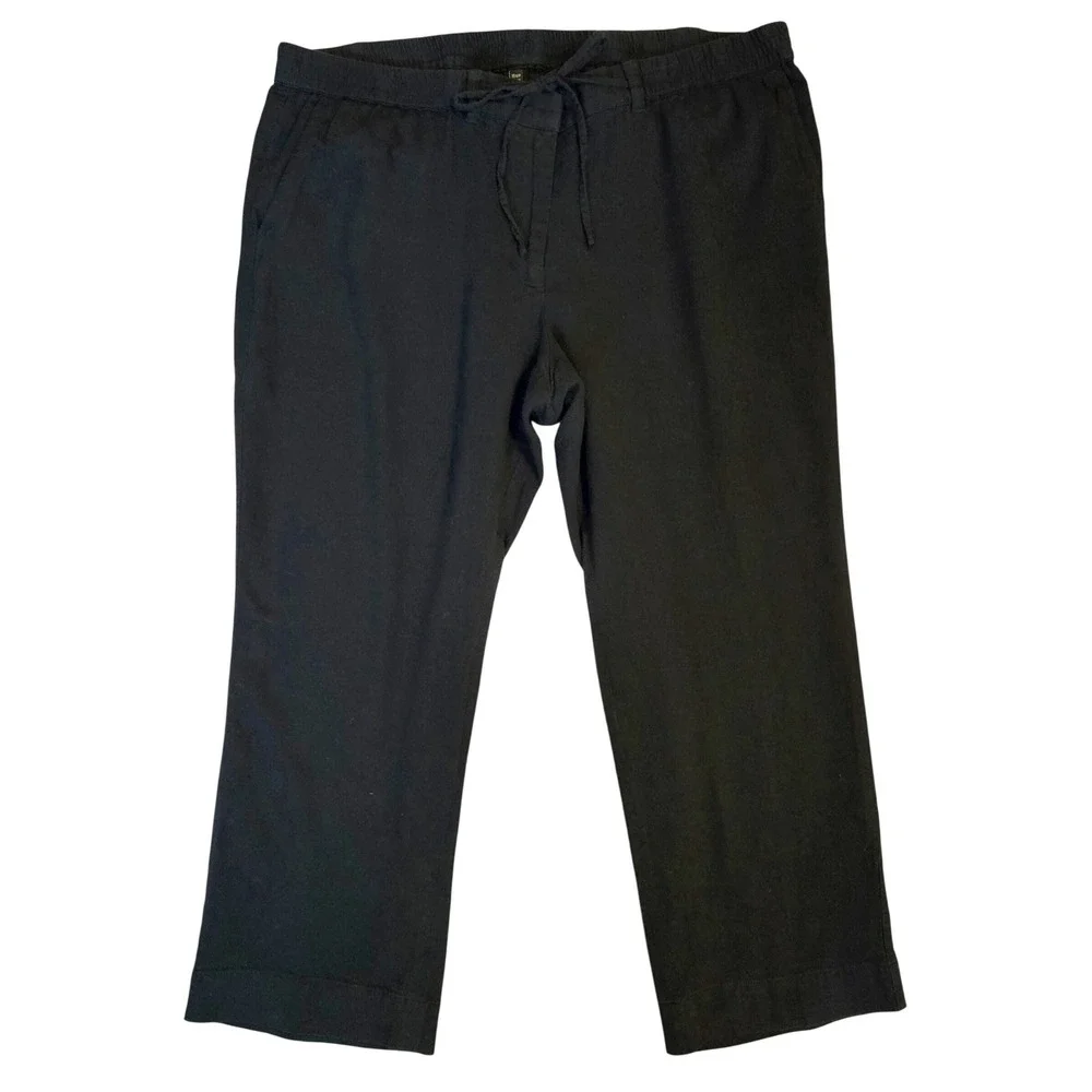 Talbots Casual Chic Easy Drawstring Pant Black Cotton Linen Blend Women's 16P